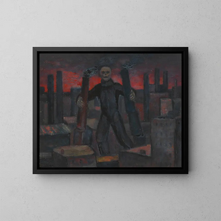 Untitled Painting: Death with Smoking Chimneys - Karl Wiener — framed artwork on a wall