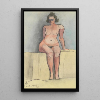 Female Nude Sitting - Karl Wiener — framed artwork on a wall