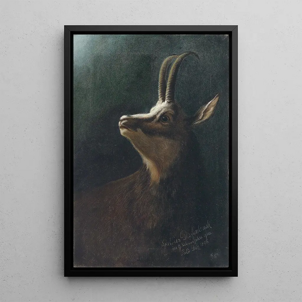 Head of a chamois - Karl Wilhelm Diefenbach — framed artwork on a wall