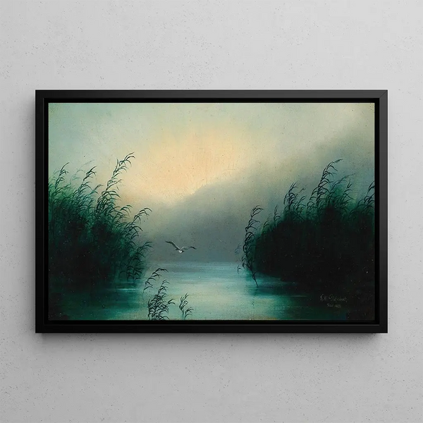 Seagull in the reeds - Karl Wilhelm Diefenbach — framed artwork on a wall