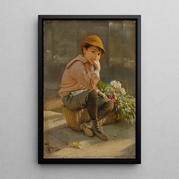 Gardant le panier de fleurs - Karl Witkowski — framed artwork on a wall