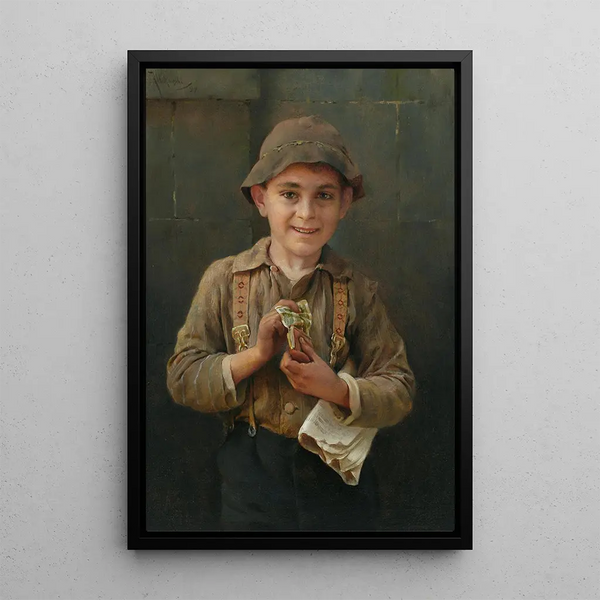 The newspaper boy - Karl Witkowski — framed artwork on a wall
