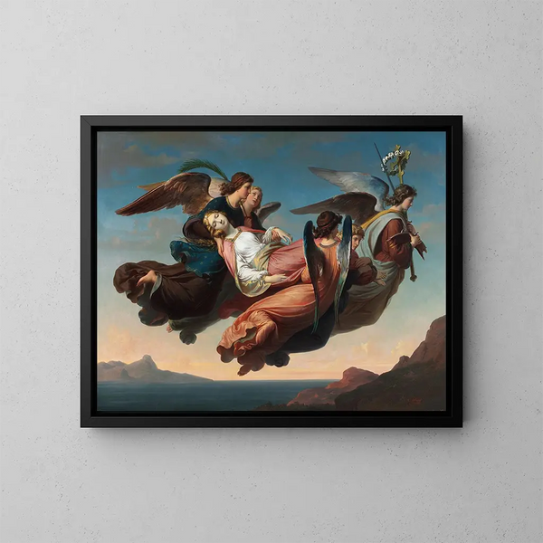 The miraculous translation of the body of Saint Catherine of Alexandria at Sinai - Karl von Blaas — framed artwork on a wall