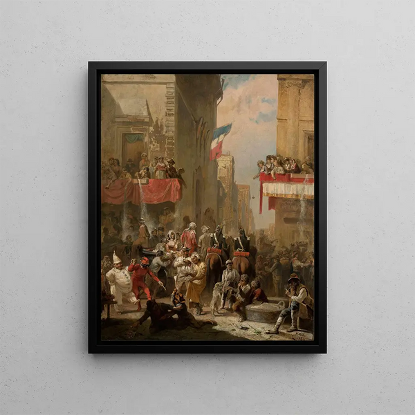 Carnival Painting at the Corso in Rome - Karol Miller — framed artwork on a wall
