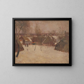 Village en hiver - Karol Pongrácz — framed artwork on a wall