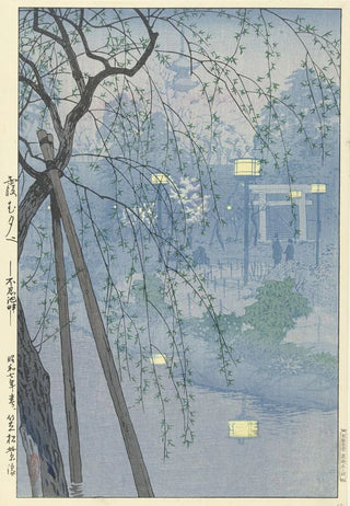 The edge of Shinobazu Pond during a misty evening - Kasamatsu Shirō — artwork view