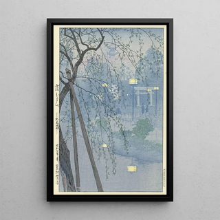 The edge of Shinobazu Pond during a misty evening - Kasamatsu Shirō — framed artwork on a wall