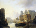 Vue imaginaire d'une ville au bord de l'eau avec la cathédrale d'Aix-la-Chapelle - Kasparus Karsen — artwork view