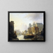 Vue imaginaire d'une ville au bord de l'eau avec la cathédrale d'Aix-la-Chapelle - Kasparus Karsen — framed artwork on a wall