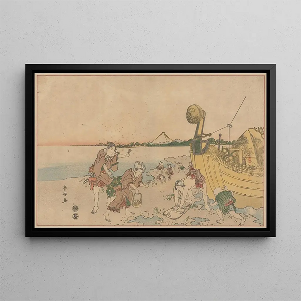 Scene on the Beach - Katsukawa Shunchō — framed artwork on a wall