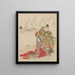 Man in gold-embroidered robe, kneeling woman - Katsukawa Shun'ei — framed artwork on a wall