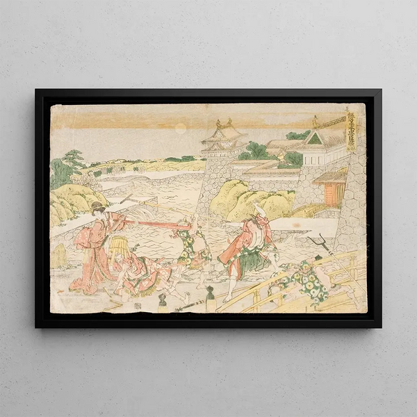 Act III painting from the play Kanadehon Chūshingura A manual for the Treasury of Loyal Vassals - Katsushika Hokusai — framed artwork on a wall