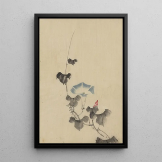 Blue flower of morning glory on vine - Katsushika Hokusai — framed artwork on a wall