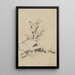 Buildings and large tree by the water with two boats anchored offshore - Katsushika Hokusai — framed artwork on a wall