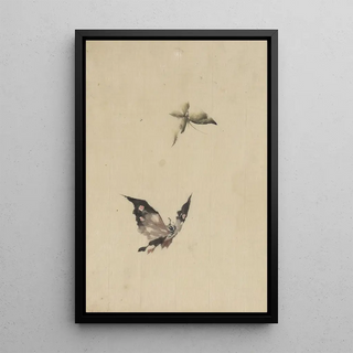 Butterfly and Moth - Katsushika Hokusai — framed artwork on a wall