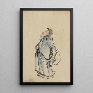 Fukurokuju, the god of wisdom, wealth, long life, and happiness, one of the seven lucky gods - Katsushika Hokusai — framed artwork on a wall