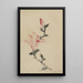 Large pink flower painting on a stem with three additional buds - Katsushika Hokusai — framed artwork on a wall