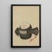 Mouse sitting face on a mallet with a red ribbon passing through a hole in the handle - Katsushika Hokusai — framed artwork on a wall