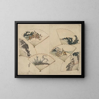 The bath of Mutamagawa - Katsushika Hokusai — framed artwork on a wall