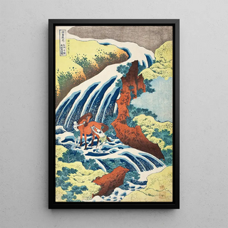 Yoshitsune's Horse Washings at Yoshino, Izumi Province - Katsushika Hokusai — framed artwork on a wall