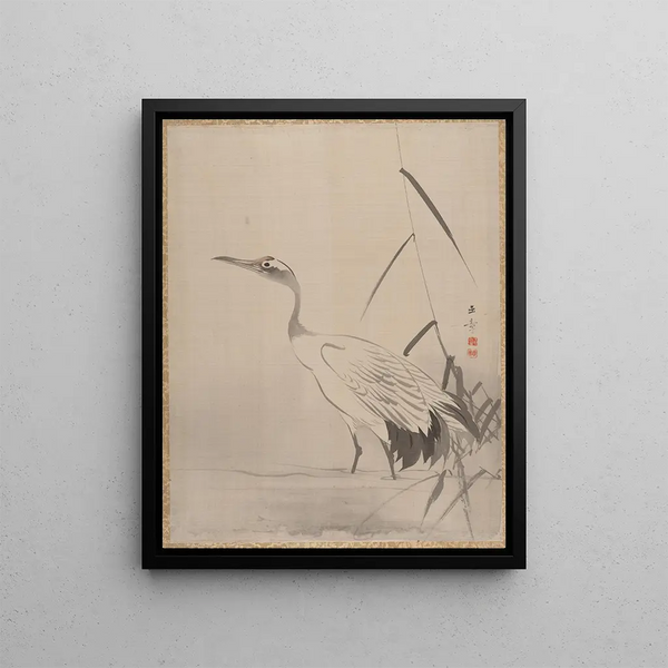 Crane among the Reeds - Kawabata Gyokushō — framed artwork on a wall