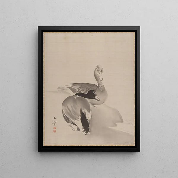 Pair of Ducks - Kawabata Gyokushō — framed artwork on a wall