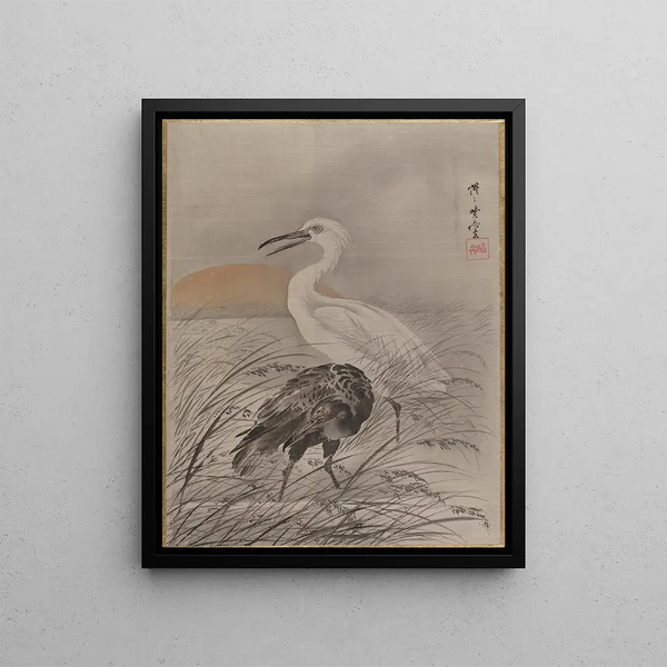 Cranes in the Marshes - Kawanabe Kyōsai — framed artwork on a wall