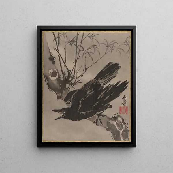 Crow on a Branch - Kawanabe Kyōsai — framed artwork on a wall