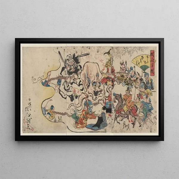 Dke Hyakumanben - Kawanabe Kyōsai — framed artwork on a wall