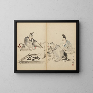 Monk with Calligraphy - Kawanabe Kyōsai — framed artwork on a wall