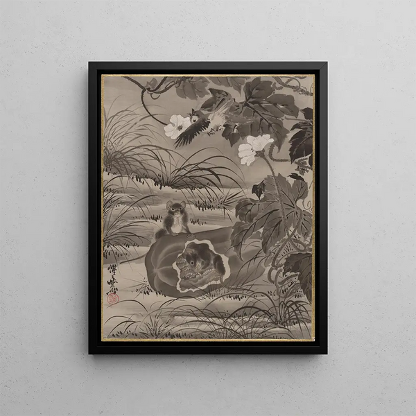 Rats and Pumpkins - Kawanabe Kyōsai — framed artwork on a wall