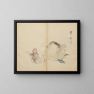 The boy fishing - Kawanabe Kyōsai — framed artwork on a wall