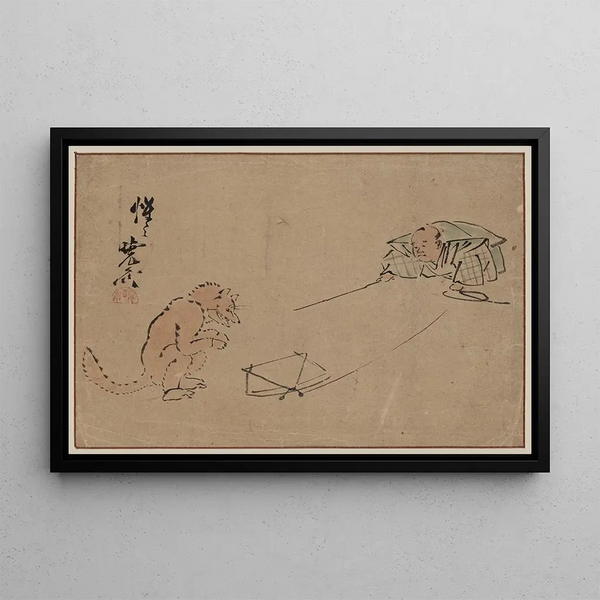 The Fox Fishing - Kawanabe Kyōsai — framed artwork on a wall