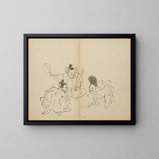 Fight match painting - Kawanabe Kyōsai — framed artwork on a wall