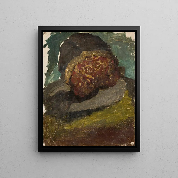 Study of a woman's head from behind, wearing a cap, for the painting Defense of Olsztyn by Karliski - Kazimierz Alchimowicz — framed artwork on a wall