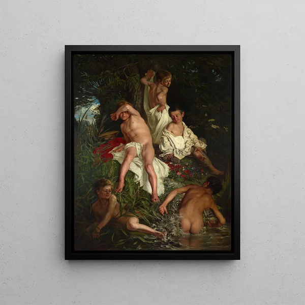Bath of the boys - Kazimierz Pochwalski — framed artwork on a wall