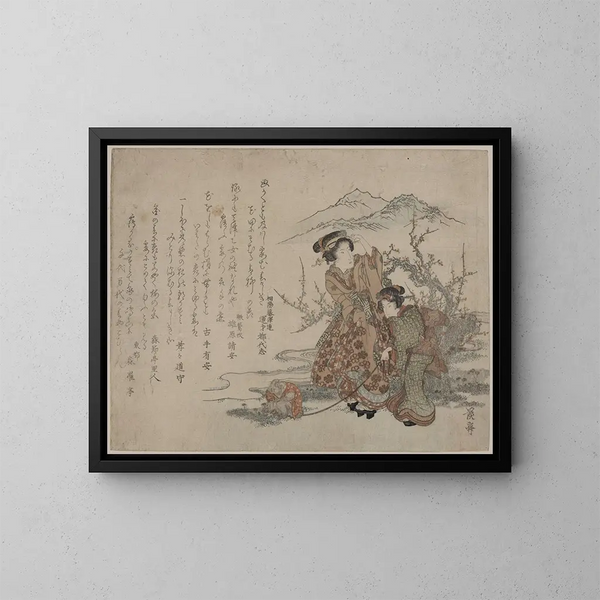 Girl of the Crane and the Monkey - Keisai Eisen — framed artwork on a wall
