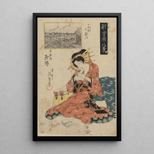 Nihonzutsumi no rakugan tamaya uchi Tamagushi - Keisai Eisen — framed artwork on a wall