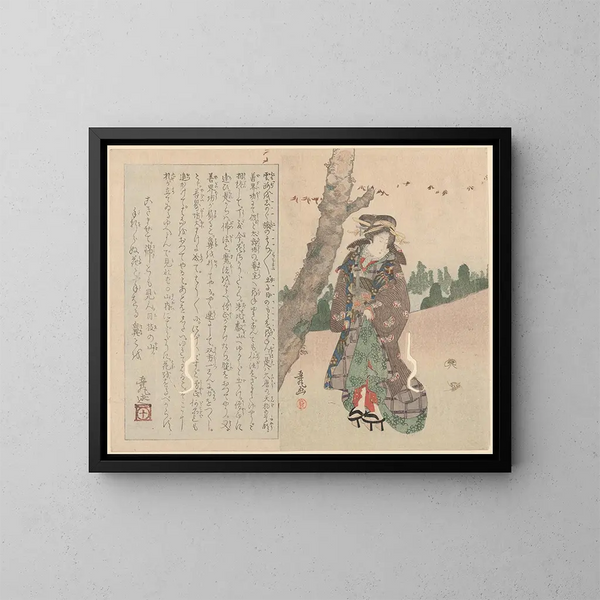 One of the series of women representing the seasons - Keisai Eisen — framed artwork on a wall