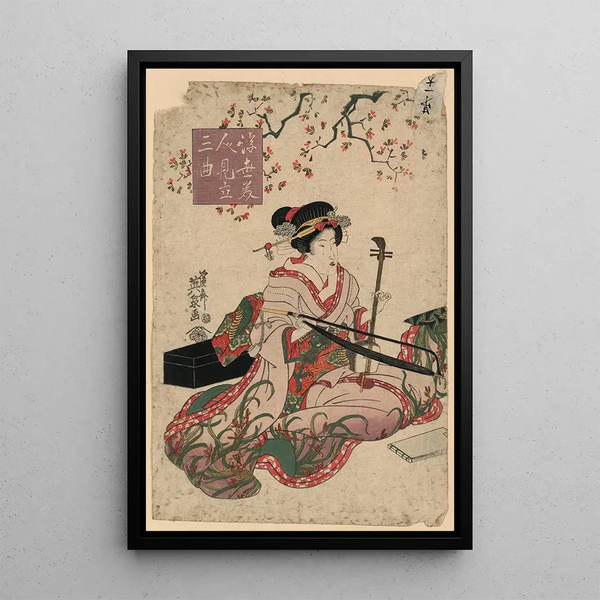 Ukiyo bijin mitate sankyoku - Keisai Eisen — framed artwork on a wall