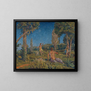 Artemis with a dog and two companions at a spring - Ker Xavier Roussel — framed artwork on a wall