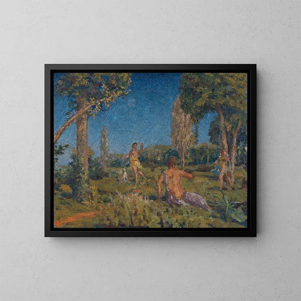 Artemis with a dog and two companions at a spring - Ker Xavier Roussel — framed artwork on a wall