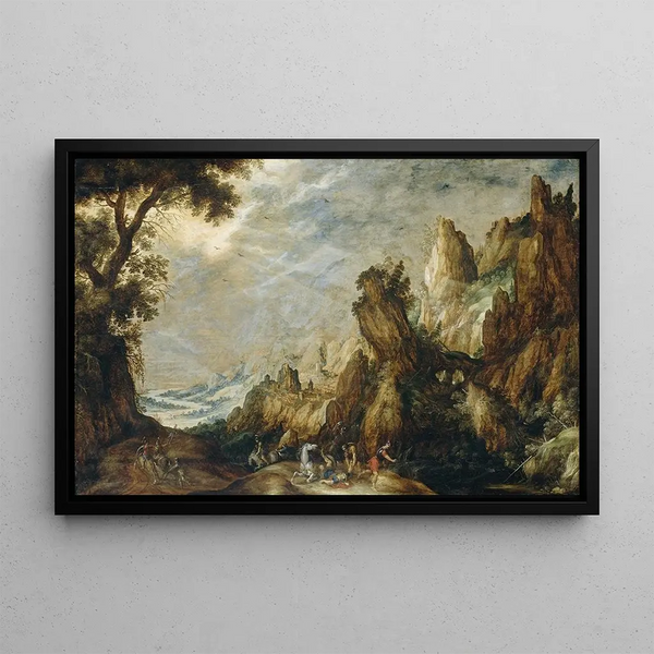 Landscape Painting with the Conversion of Saint Paul - Kerstiaen de Keuninck — framed artwork on a wall