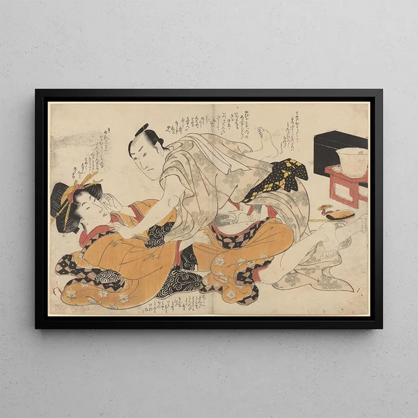 Untitled Shunga Painting - Kikukawa Eizan — framed artwork on a wall
