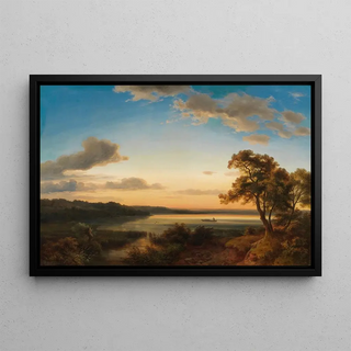 Marine landscape with fisherman returning - Kilian Metzinger — framed artwork on a wall