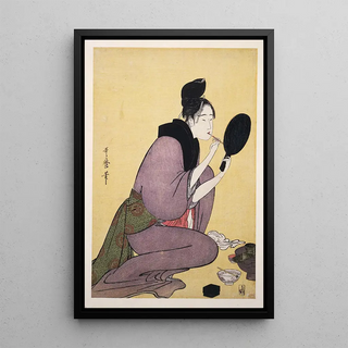 Kuchibeni Painting - Kitagawa Utamaro — framed artwork on a wall