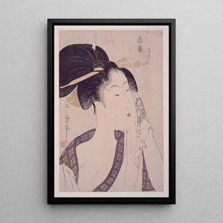 Naneki hajirushi Ha de la station du Sud - Kitagawa Utamaro — framed artwork on a wall
