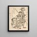 Impression souvenir of Tsu Benkei with weapons and a demon with a shamisen - Kitagawa Utamaro — framed artwork on a wall
