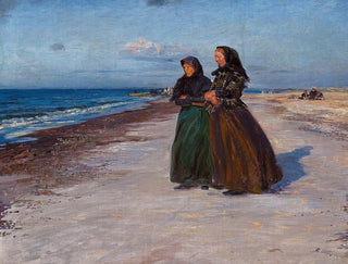 Two Fisherwomen on the Beach in Stormy Weather, North Jutland - Knud Larsen Bergslien — artwork view