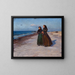 Two Fisherwomen on the Beach in Stormy Weather, North Jutland - Knud Larsen Bergslien — framed artwork on a wall